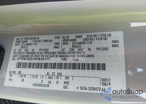 2023 Ford F150 Supercrew из США, поврежденный, VIN 1FTFW1ED1PFB38177